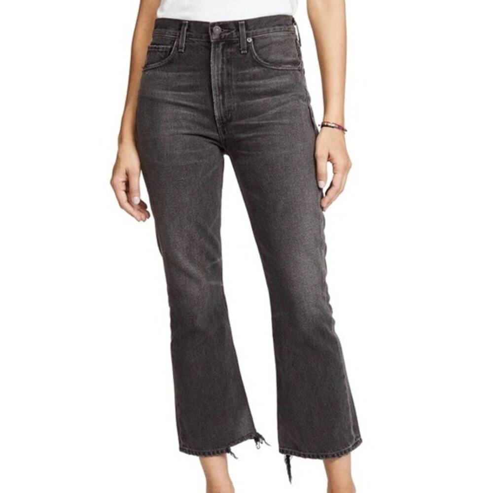 Citizens of Humanity Black Distressed Hem Estella High Rise Ankle Flare Jeans